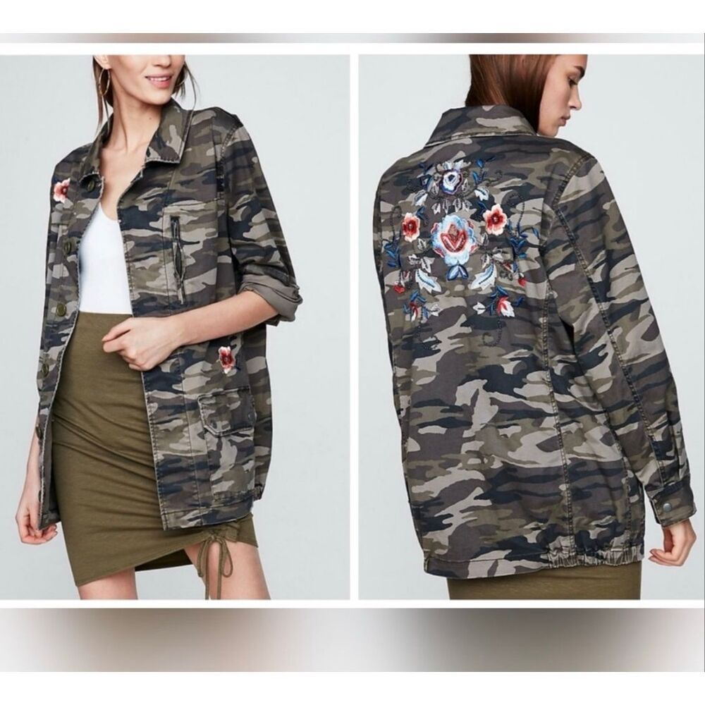 Express Camo Embroidered & Beaded Button Down Shacket  Size M/L